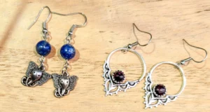 Boucles d'oreilles artisanales: Lapis lazuli/ Grenat.