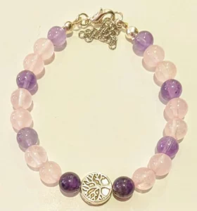 Bracelet artisanal avec attache: Quartz rose et Améthyste (6mm)